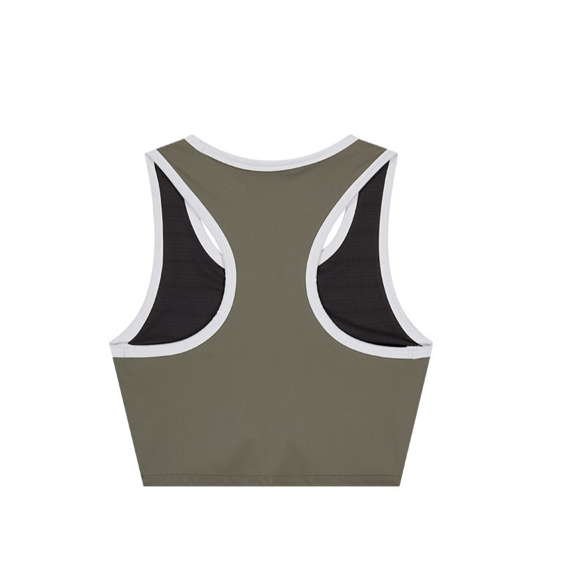 【新品預購】Daily Symbol Contrast 削肩滾邊撞色運動背心 奶茶色