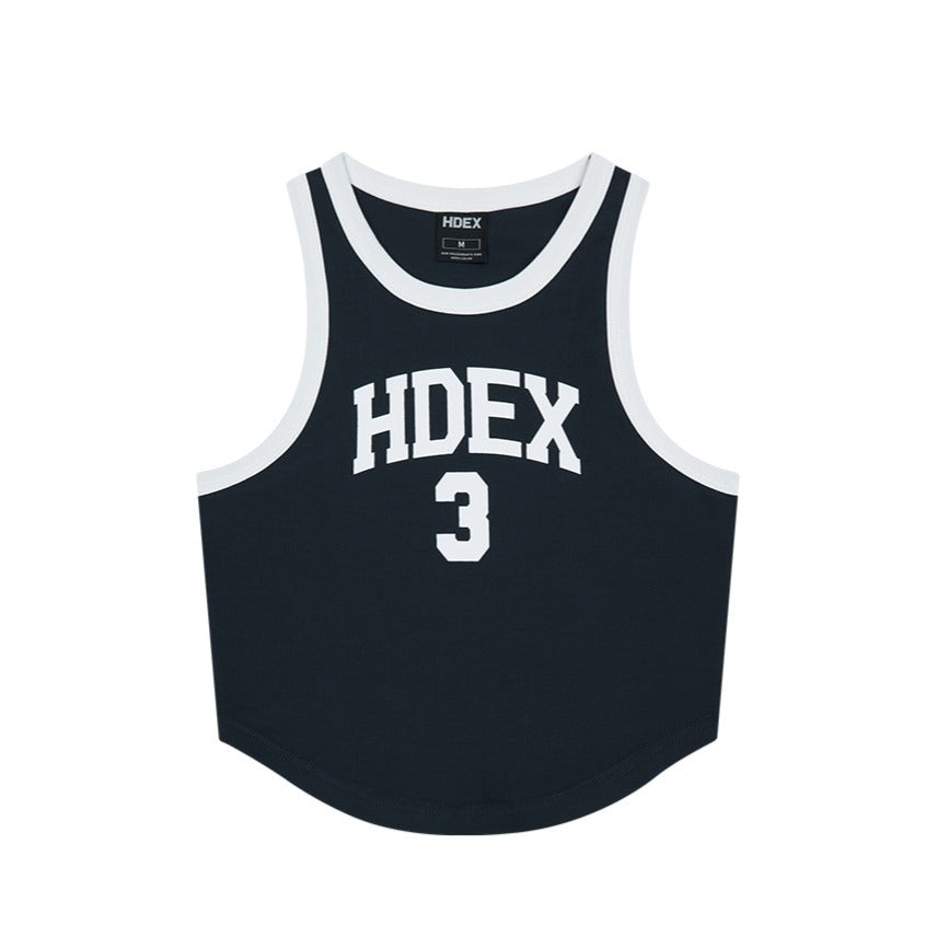 3 Edition 削肩短版滾撞色背心 深藍色