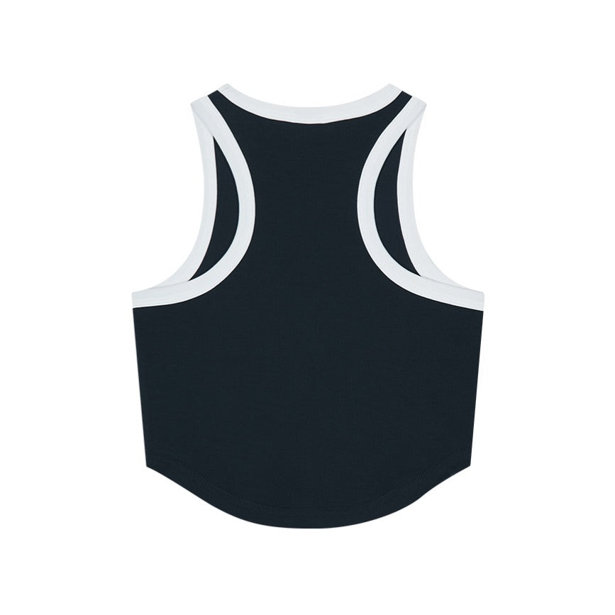 3 Edition 削肩短版滾撞色背心 深藍色