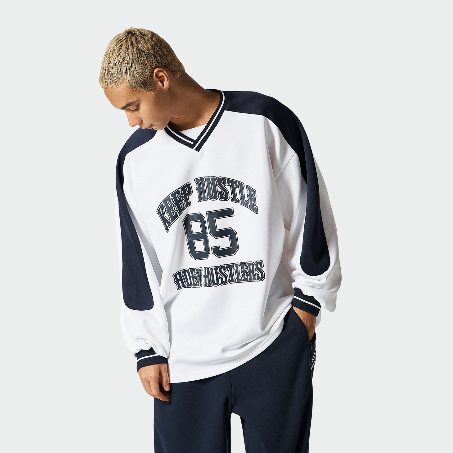 【早鳥優惠】Color Block Jersey 滾邊運動長袖上衣 白色(男女同款)