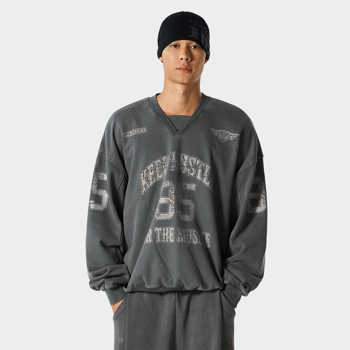 【早鳥優惠】Pigment Rugby 水洗復古風長袖上衣 鐵灰色