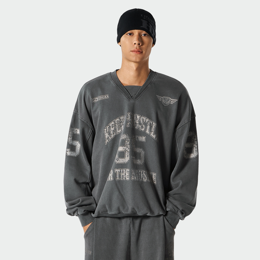 【早鳥優惠】Pigment Rugby 水洗復古風長袖上衣 鐵灰色