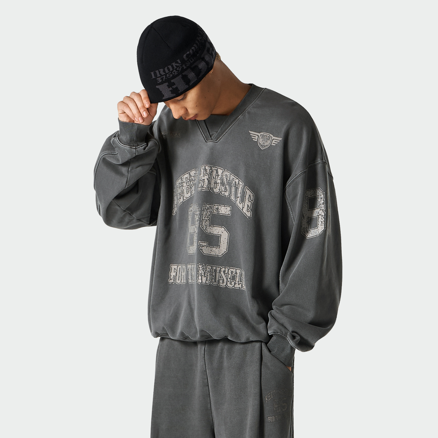 【早鳥優惠】Pigment Rugby 水洗復古風長袖上衣 鐵灰色