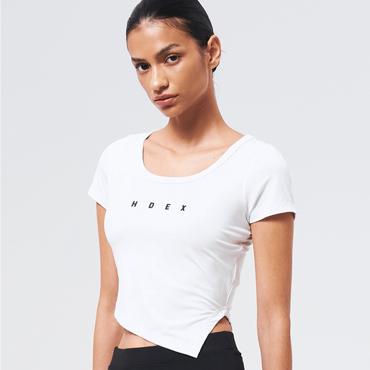 Womens Brisen V-Cut 不對稱剪裁修身短袖 白色