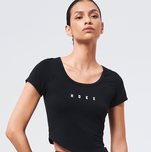 Womens Brisen V-Cut 不對稱剪裁修身短袖 黑色