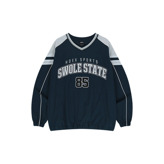 Color Block 撞色滾邊長袖運動上衣 海軍藍