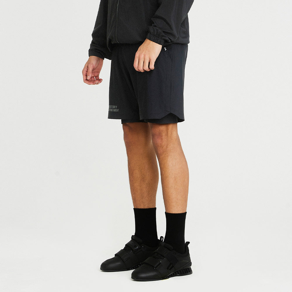 Symbol Logo 尼龍二合一運動短褲 黑色