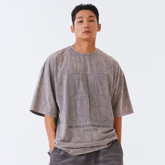 Washed Applique Over Fit 水洗復古風短袖上衣 灰色(男女同款)