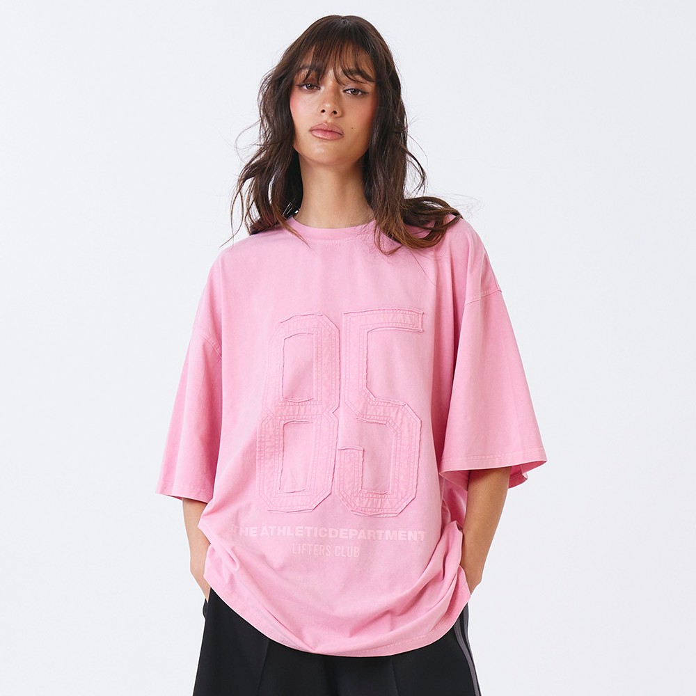 Washed Applique Over Fit 水洗復古風短袖上衣 粉色