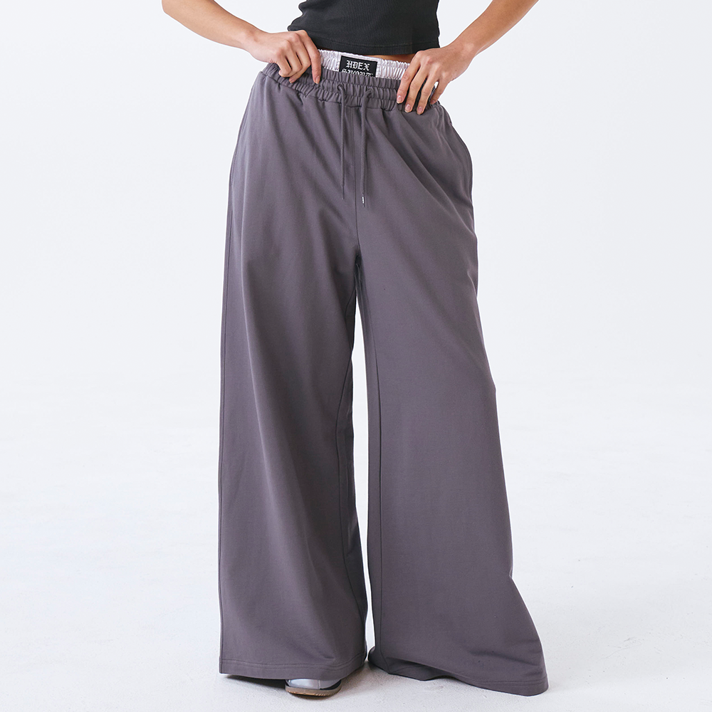 【新品預購】 Double Waist 假兩件寬版運動長褲 鐵灰色
