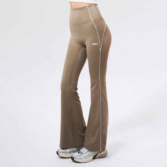 SUPPORT PIPING 喇叭修身運動褲 奶茶色