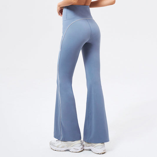 SUPPORT PIPING 喇叭修身運動褲 淺藍色