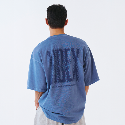 Crack Printed Pigment 棉質短袖上衣 灰藍色