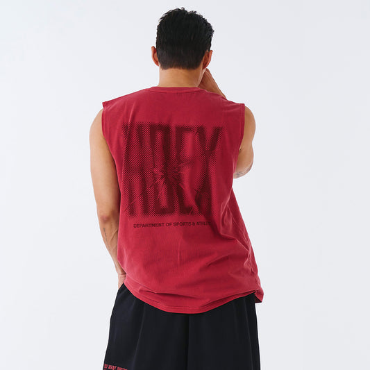 Crack Printed 復古美式風純棉背心 水洗暗紅