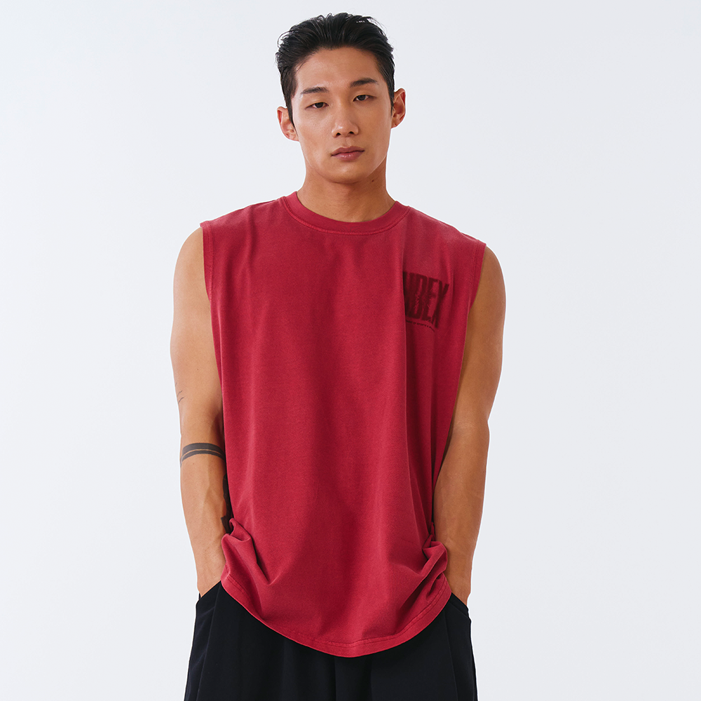 Crack Printed 復古美式風純棉背心 水洗暗紅