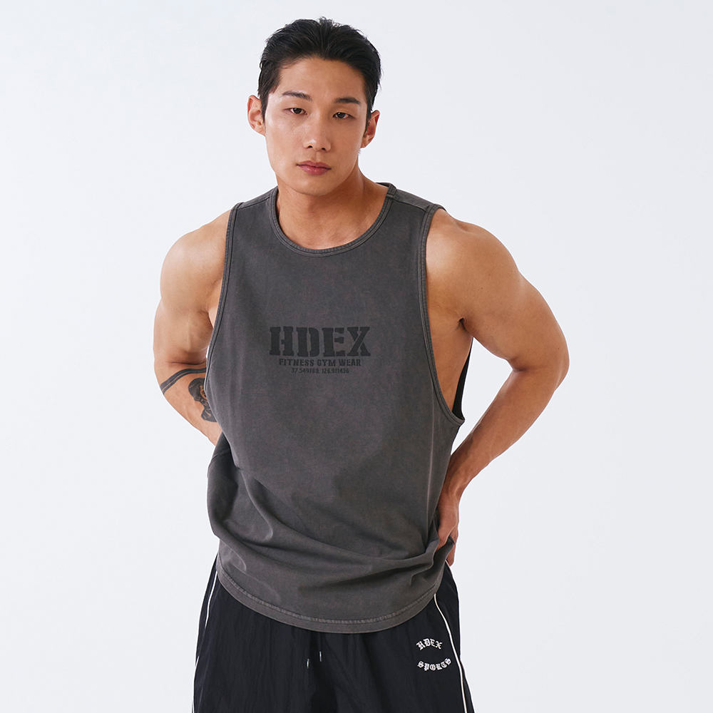 Core Pigment  復古美式風純棉運動背心 水洗鐵灰