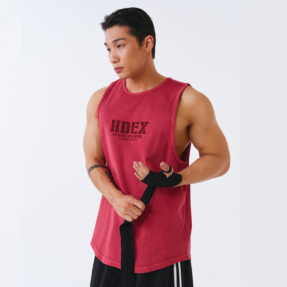 Core Pigment  復古美式風純棉運動背心 水洗暗紅