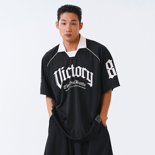 Victory Striped 美式足球風短袖上衣 黑色(男女同款)