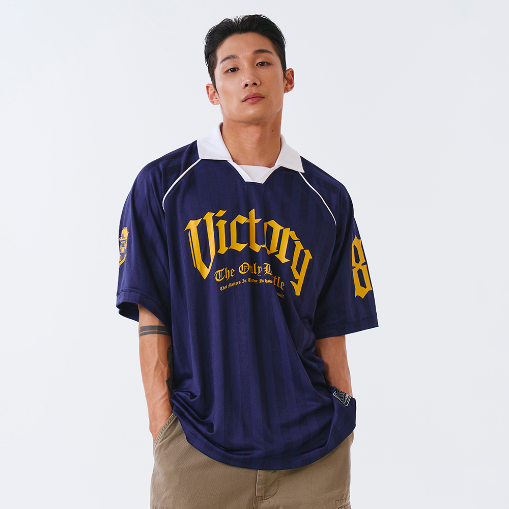 Victory Striped 美式足球風短袖上衣 深藍色(男女同款)