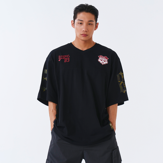 Camo Rugby over Fit 美式風純棉短袖上衣 黑色(男女同款)