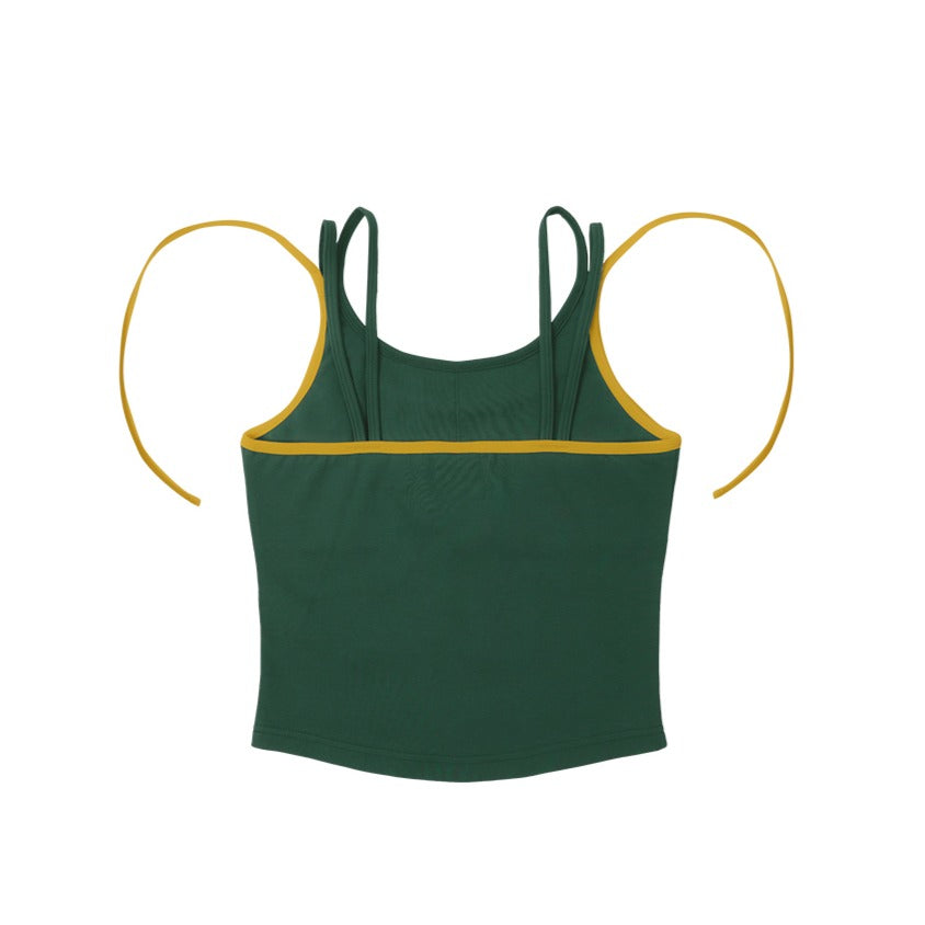 CONQUER 撞色雙繩繞頸背心 深綠色