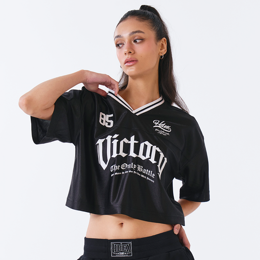 Victory Rugby V領美式短版運動短袖上衣 黑色