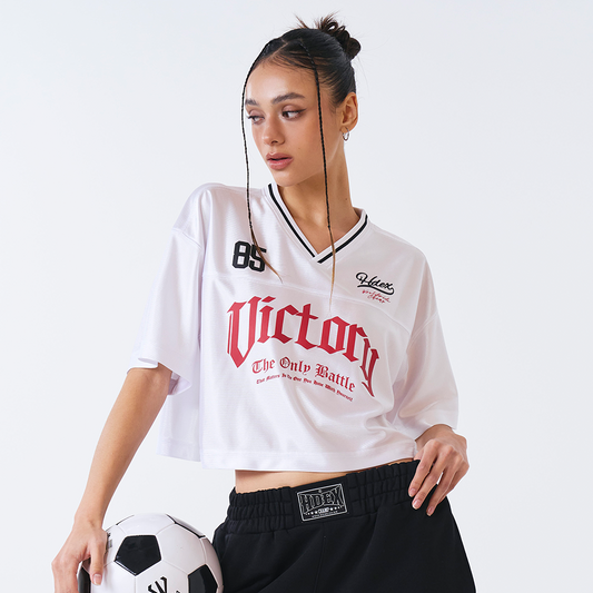 Victory Rugby V領美式短版運動短袖上衣 白色
