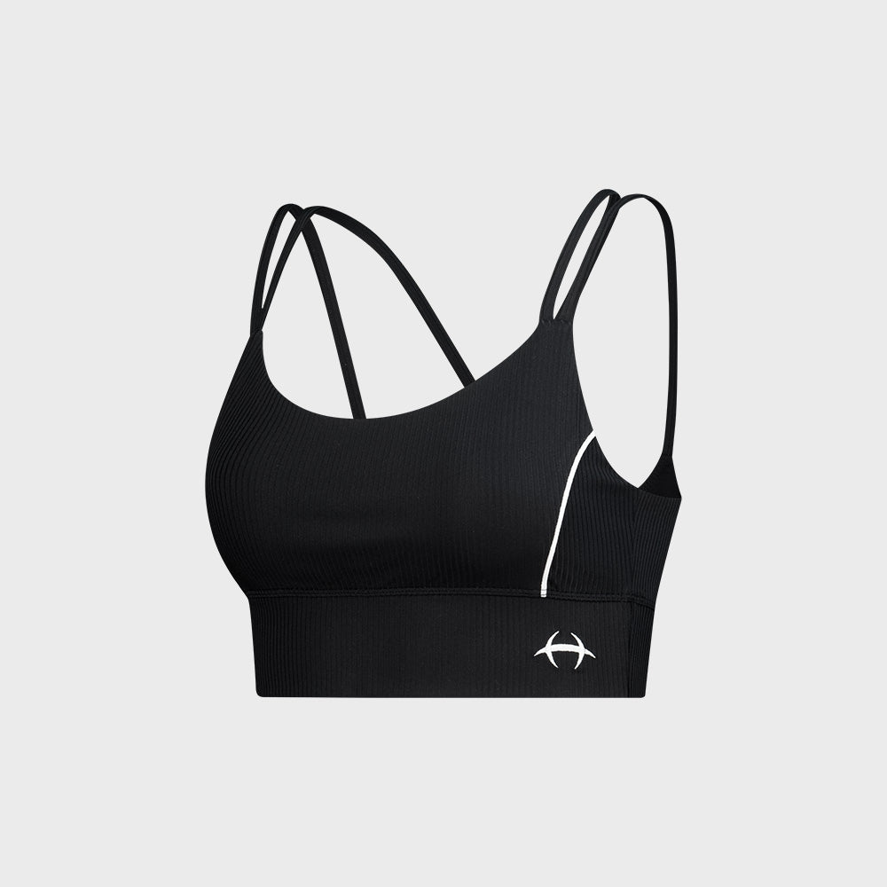 SUPPORT RIBBED 美背交叉運動背心 黑色