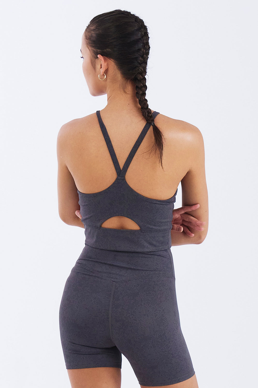 PYTHON 蛇紋壓紋掛勃美背交叉運動背心 鐵灰色