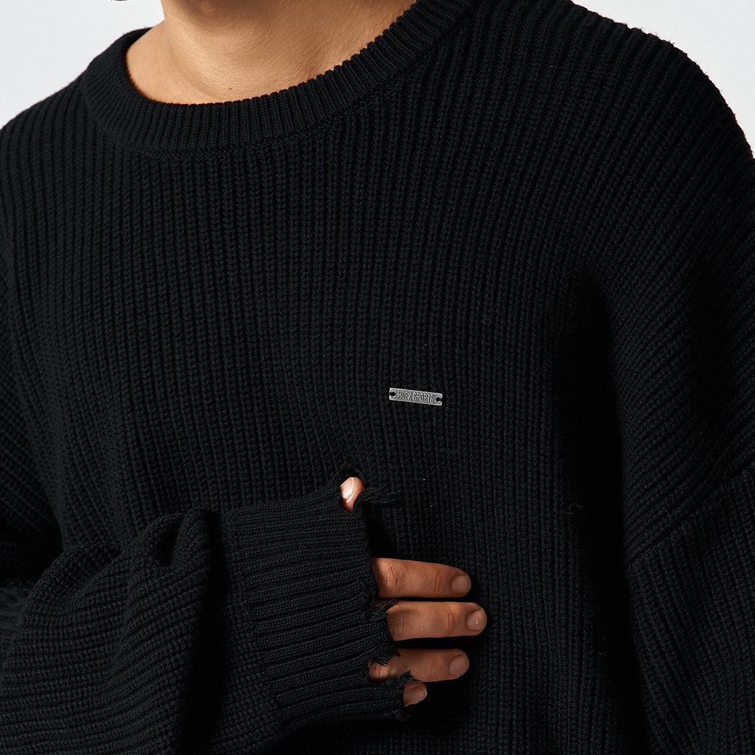 【早鳥優惠】Damage Pullover 街頭風純棉毛衣 黑色