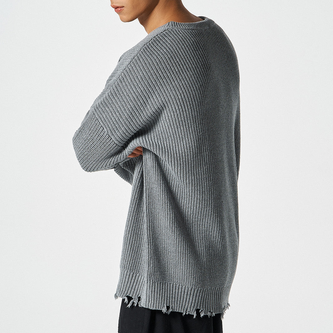 【早鳥優惠】Damage Pullover 街頭風純棉毛衣 灰色