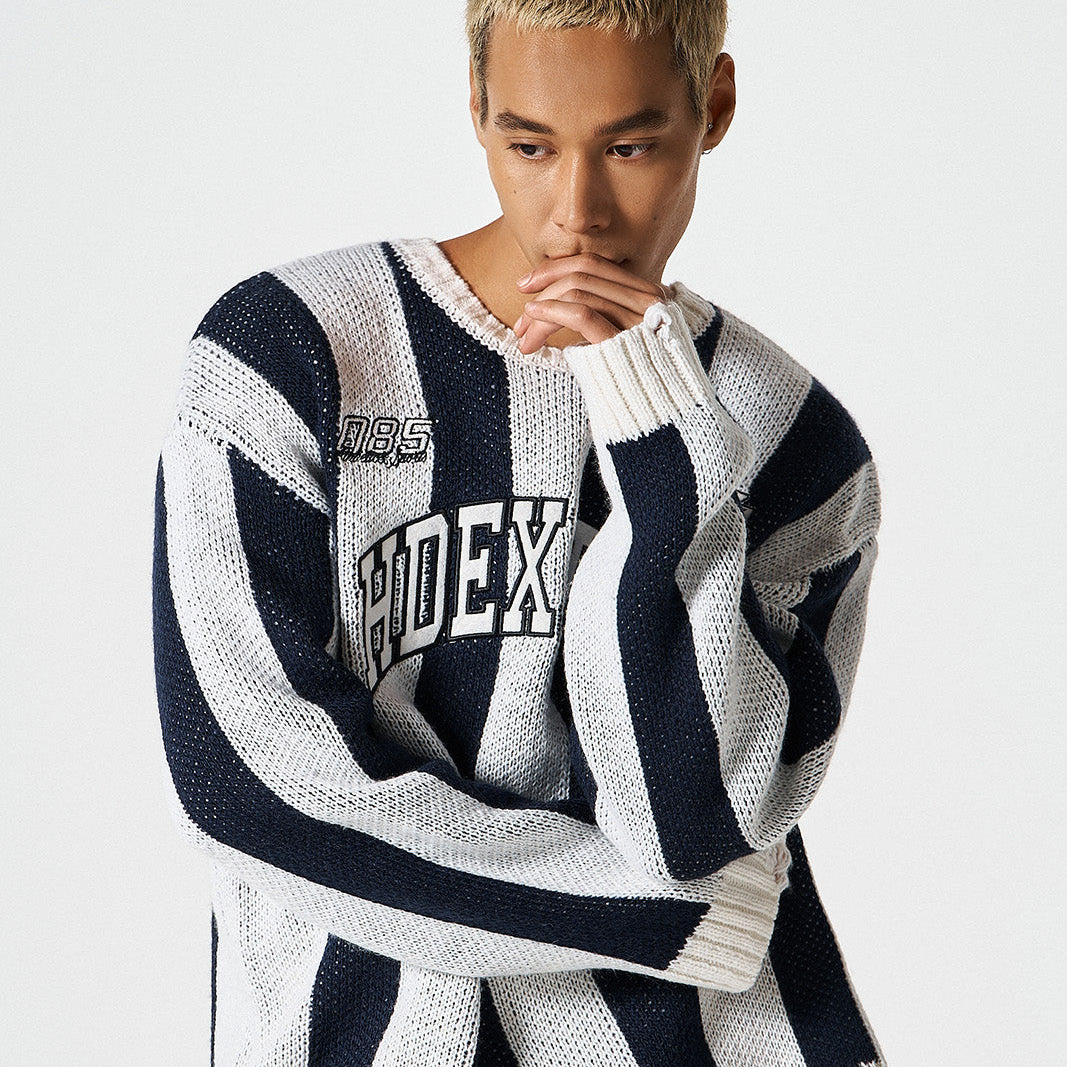 【早鳥優惠】Athletic Stripe 條紋撞色毛衣 深藍色