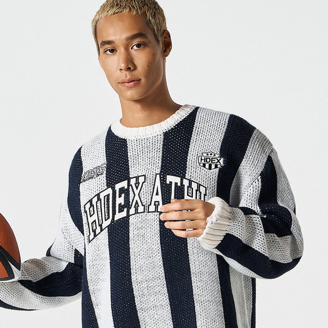 【早鳥優惠】Athletic Stripe 條紋撞色毛衣 深藍色