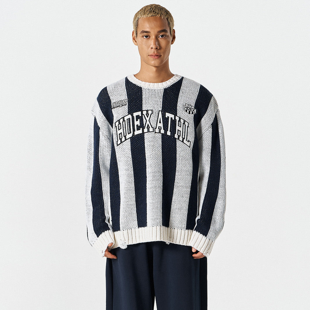 【早鳥優惠】Athletic Stripe 條紋撞色毛衣 深藍色