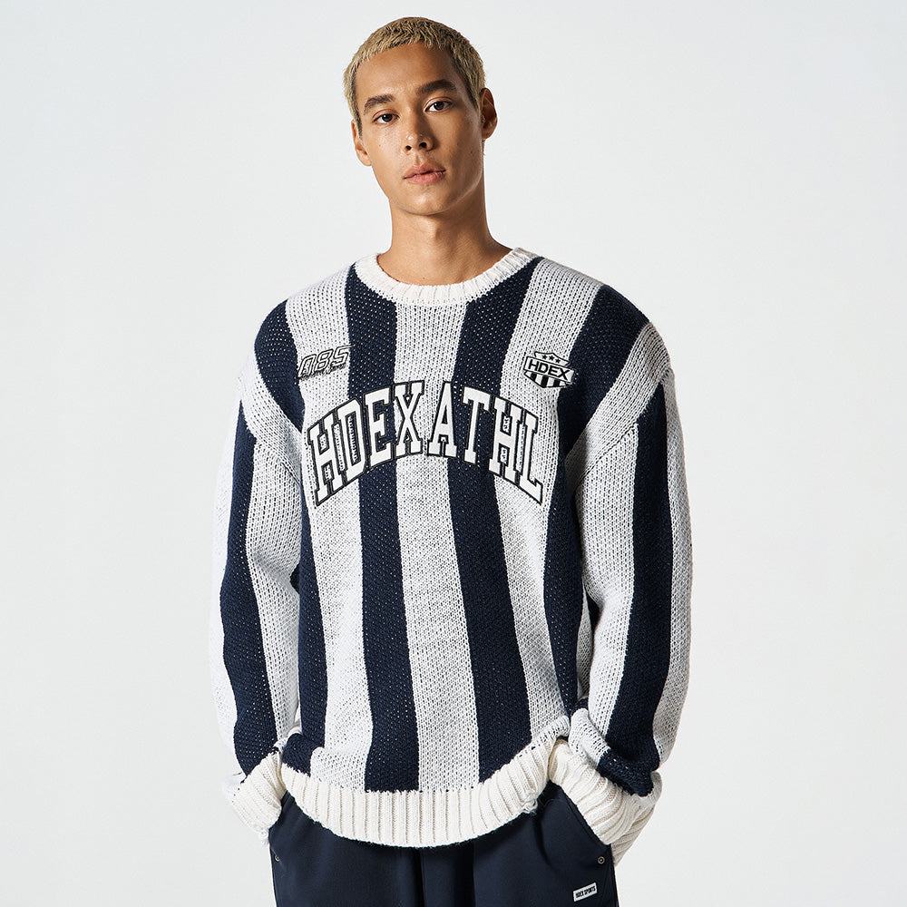 【早鳥優惠】Athletic Stripe 條紋撞色毛衣 深藍色