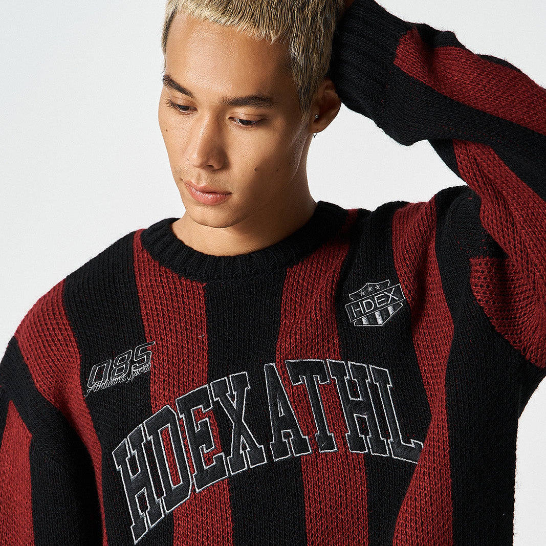 【早鳥優惠】Athletic Stripe 條紋撞色毛衣 紅色