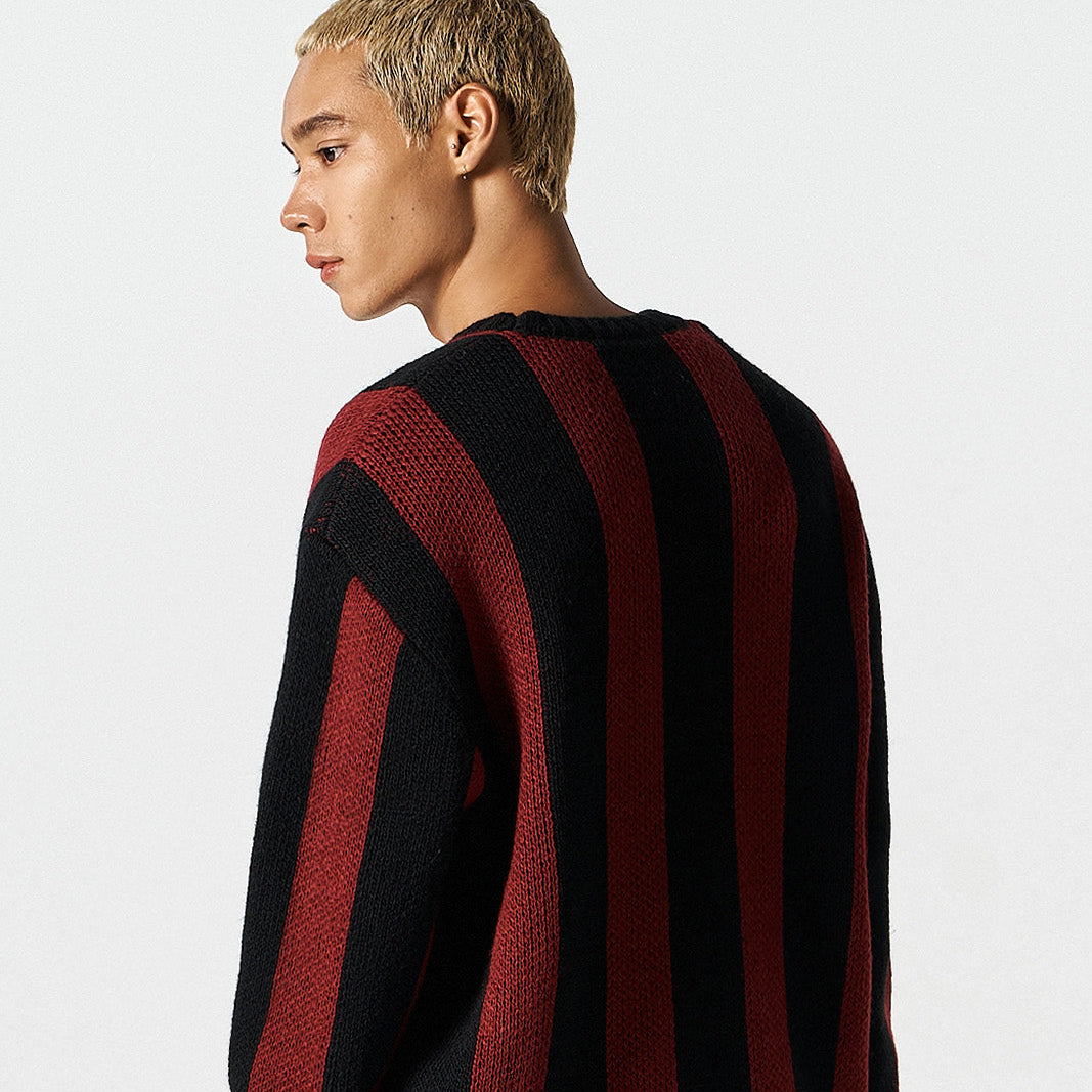 【早鳥優惠】Athletic Stripe 條紋撞色毛衣 紅色