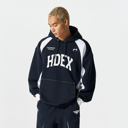 Side Color 滾邊撞色運動連帽上衣 深藍色