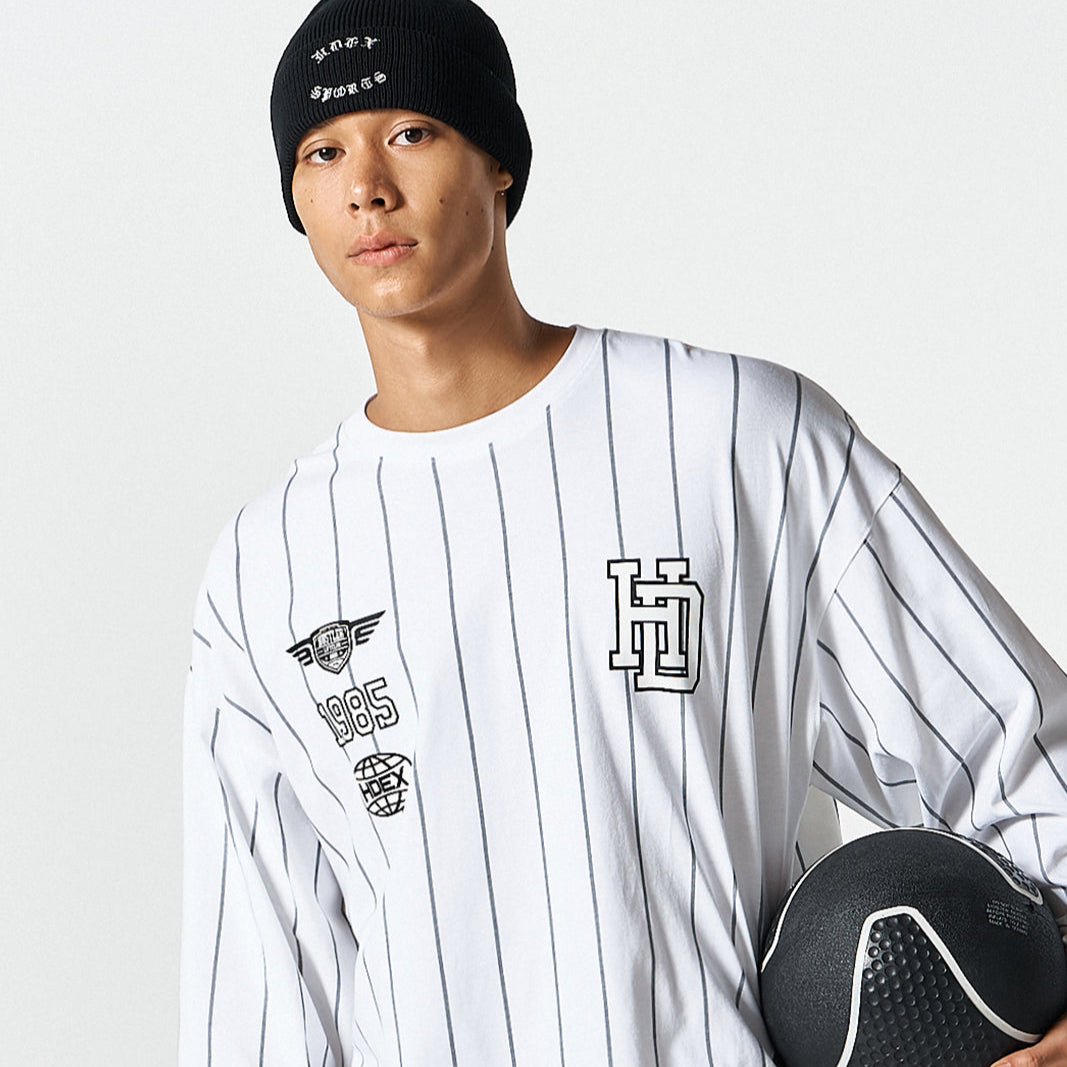 Stripe Sports 美式條紋休閒長袖上衣 白色