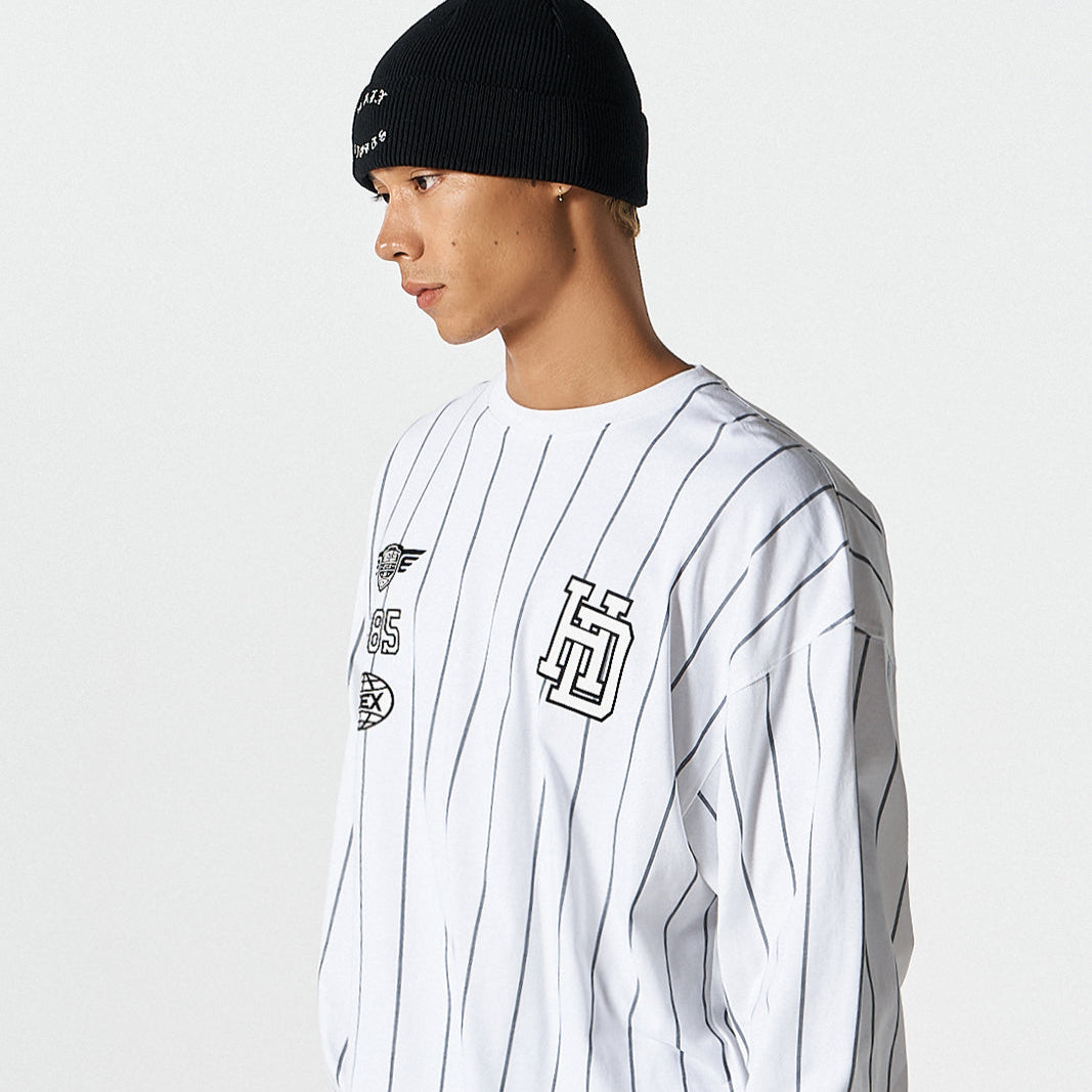 Stripe Sports 美式條紋休閒長袖上衣 白色