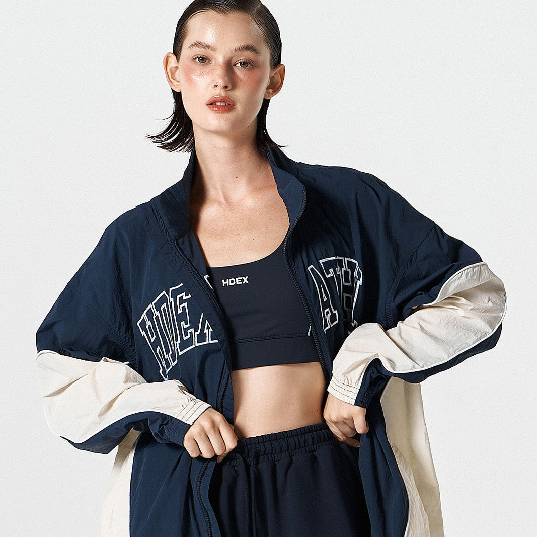 【早鳥優惠】Athletic Color 滾邊撞色尼龍防風外套 深藍色(男女同款)
