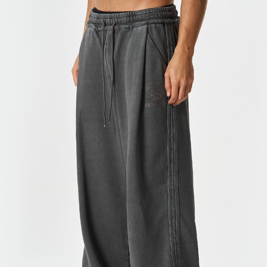 【早鳥優惠】Pigment Wide 水洗復古風寬鬆運動長褲 鐵灰色