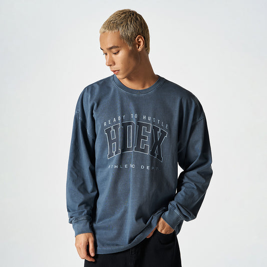 Pigment 水洗復古風長袖上衣 藍色(男女同款)