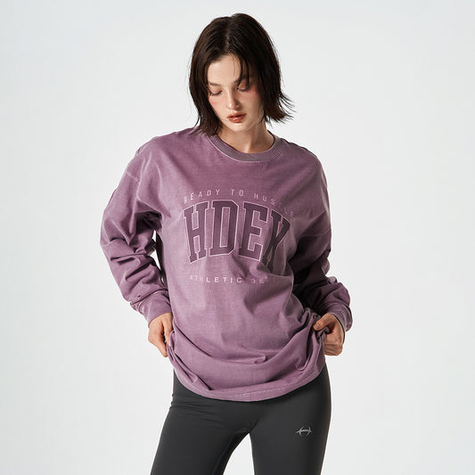 Pigment 水洗復古風長袖上衣 紫色(男女同款)