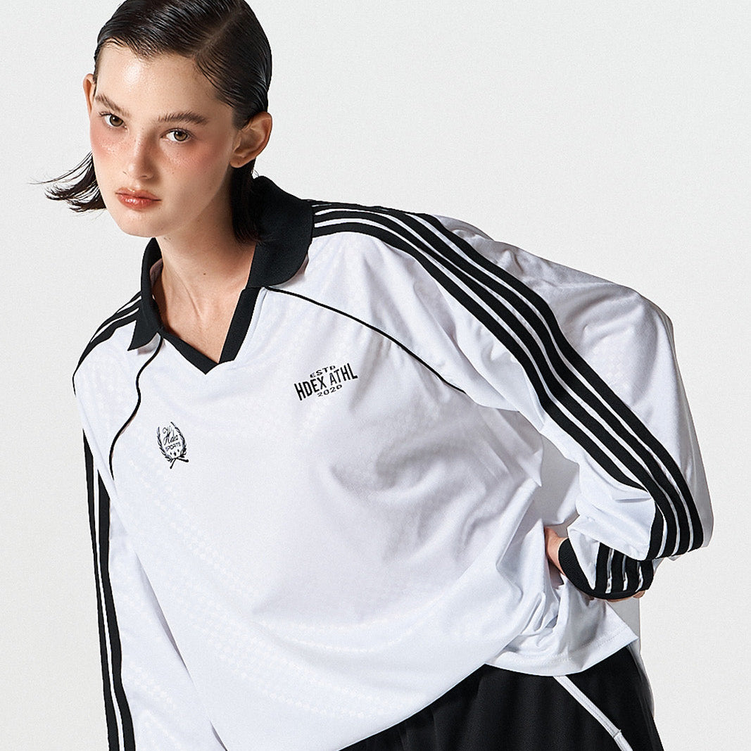 【早鳥優惠】Football Jersey 滾邊撞色長袖上衣 白色(男女同款)