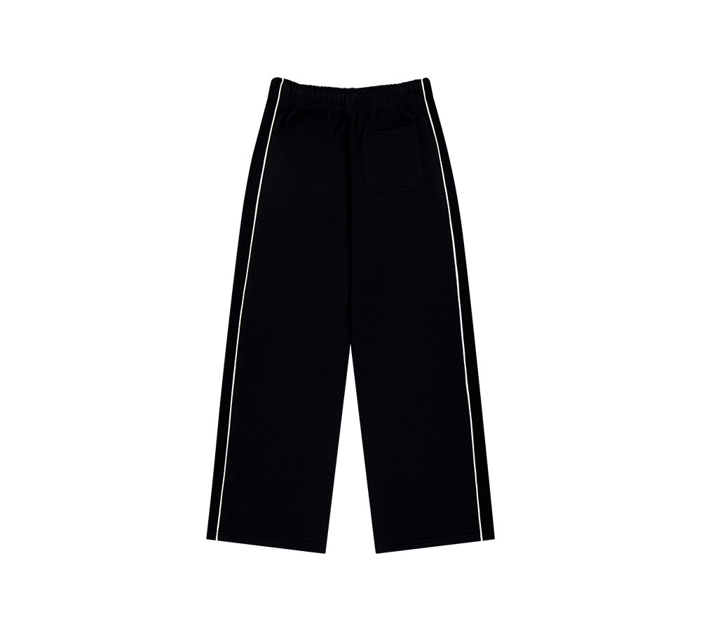 【新品預購】Reverse 滾邊撞色寬版運動長褲 黑色(男女同款)