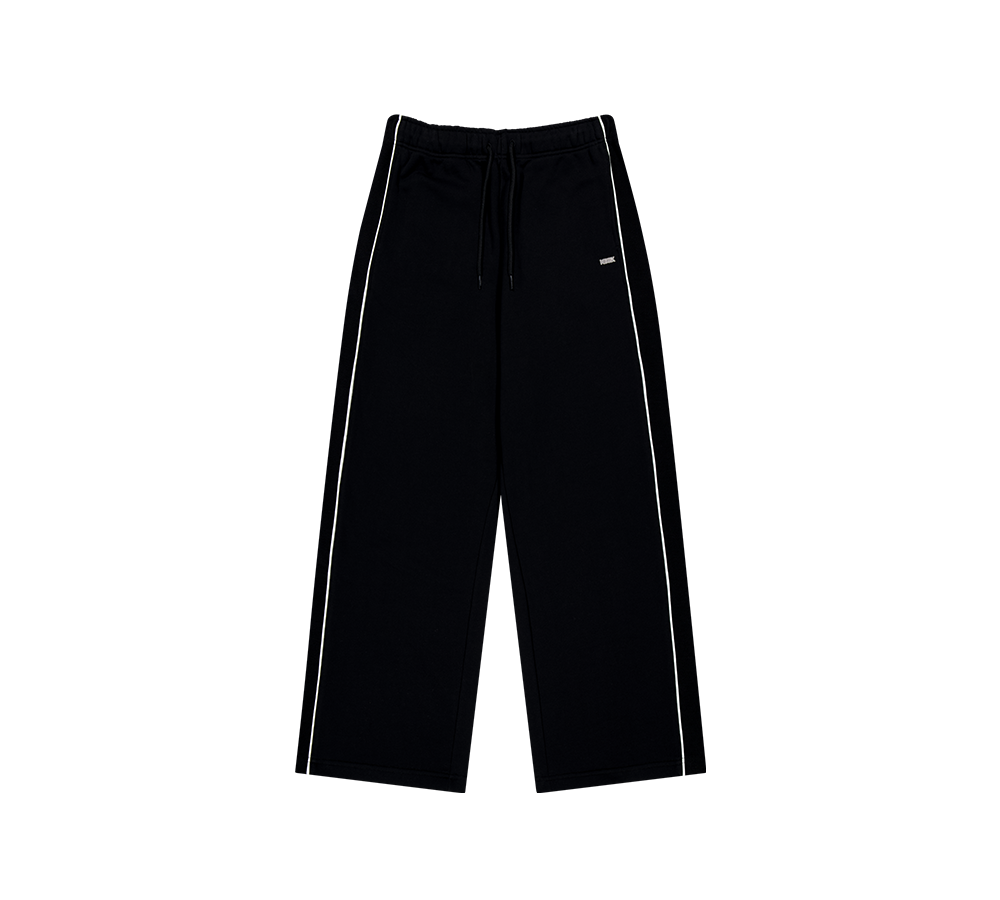 【新品預購】Reverse 滾邊撞色寬版運動長褲 黑色(男女同款)