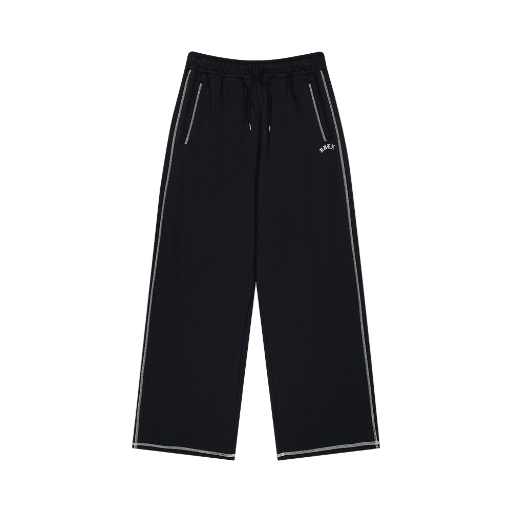 【新品預購】Contrast 滾邊寬版運動長褲 黑色(男女同款)