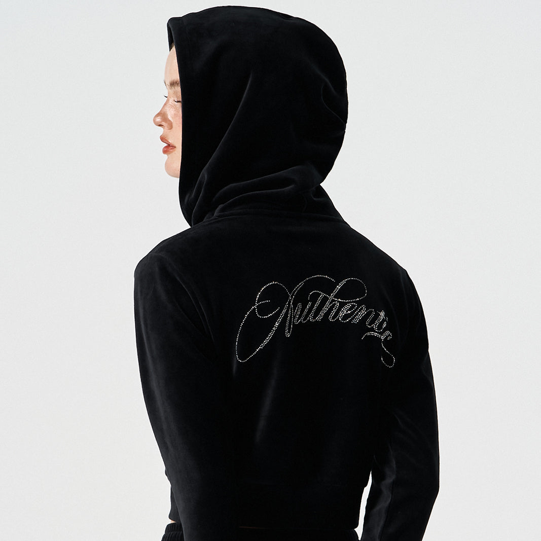 【早鳥優惠】Velour 美式街頭風貼鑽短版連帽外套 黑色