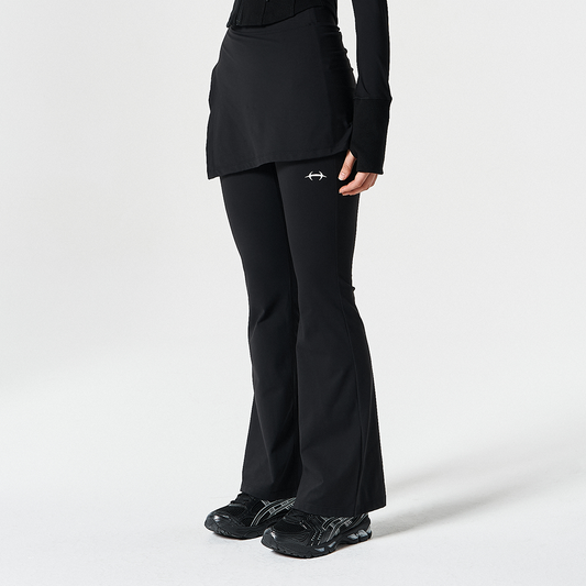 Womens Supple 假兩件遮臀喇叭運動褲 黑色